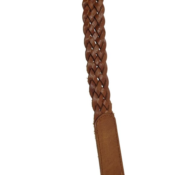 Vtg Western‎ Boho Camel Brown Braided Weaved Genuine Leather Belt Sz 2XL 38\
